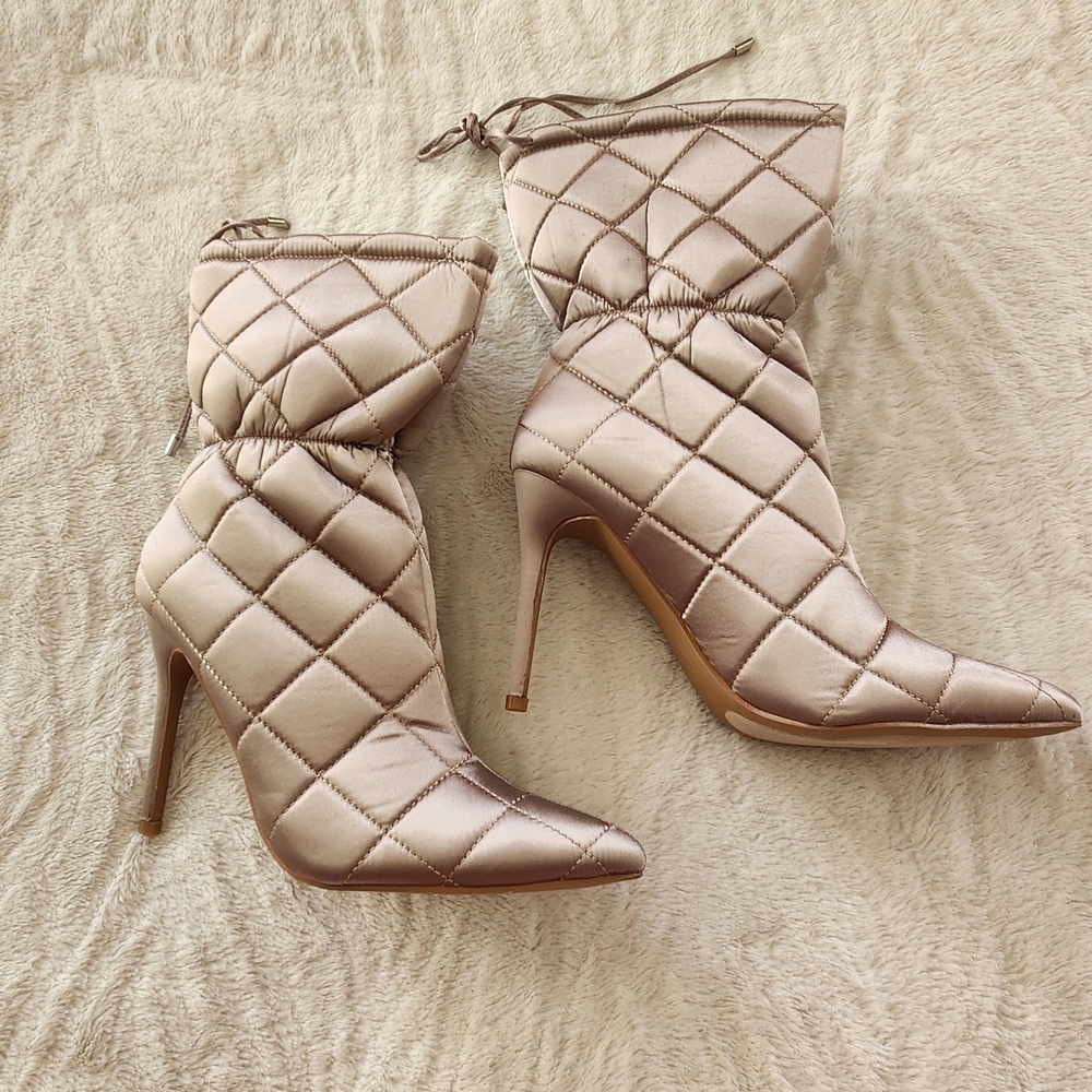 Fashion Nova Quilted Heeled Boots - Light Beige